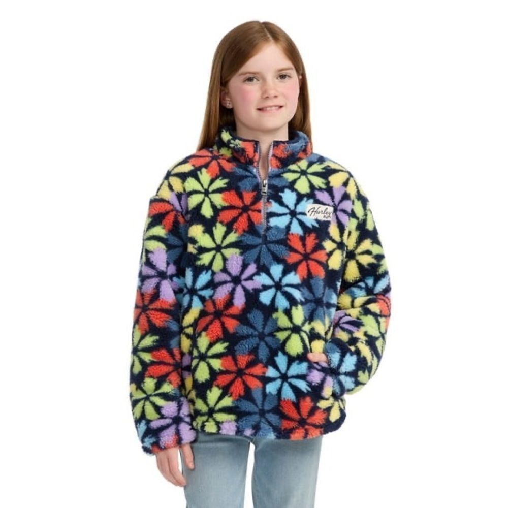 Hurley Girls Sherpa Quarter Zip‎ Fleece Pullover Floral Multicolor Size 7/8 NWT